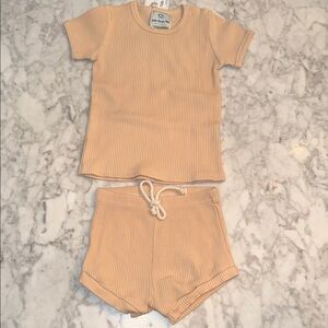 NWT PETITE MAISON KIDS Ribbed Tan Short Sleeve Set 3Y